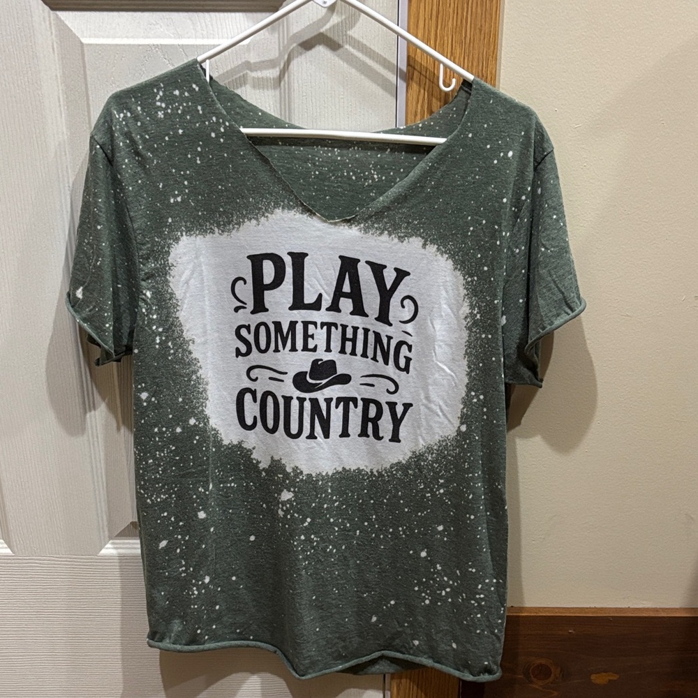 Bleached Green Graphic T-Shirt with Country Print